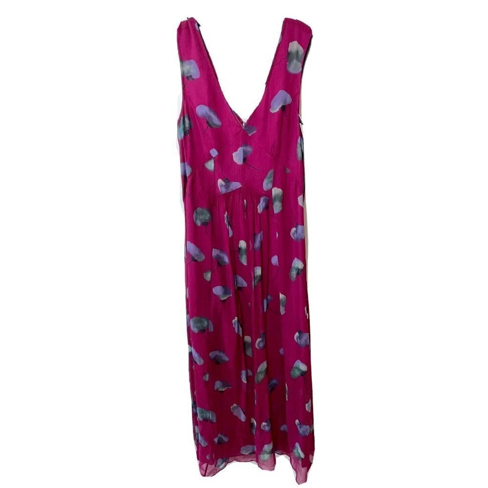 Coach 1941 Womens Sleeveless Floral V-Neck‎ Silk Maxi Dress Magenta 00 Snap New